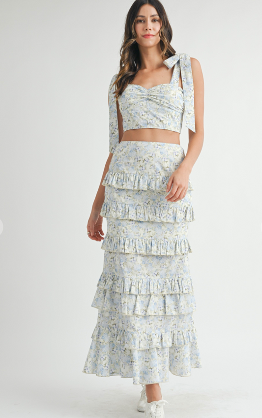 Madelyn Floral Skirt & Top Set of 2 Blue