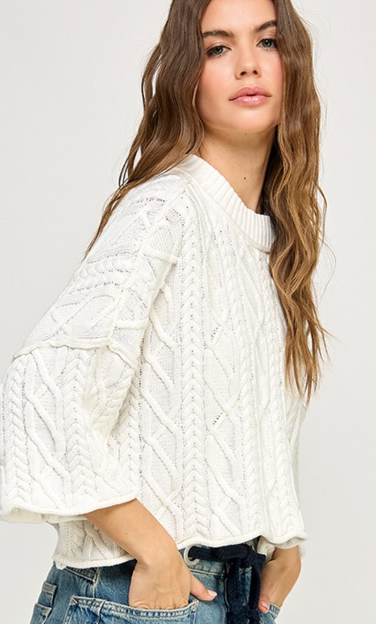 Cable Stitch Cotton Sweater White