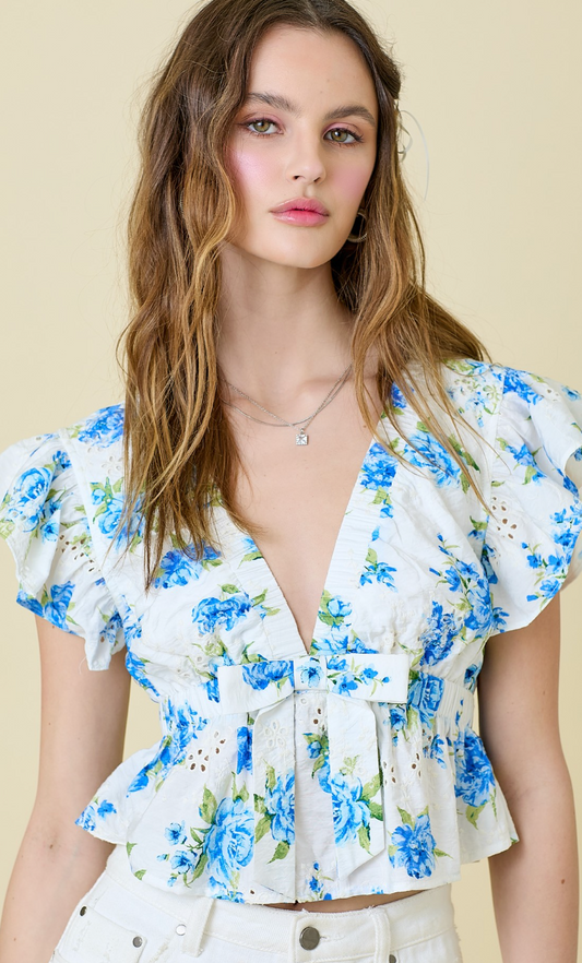 Floral Eyelet Babydoll Top