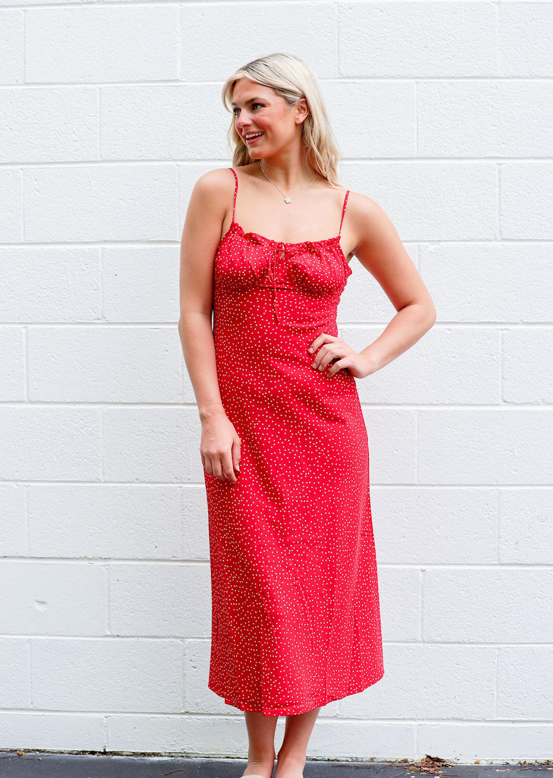Red Polka Dot Midi Dress