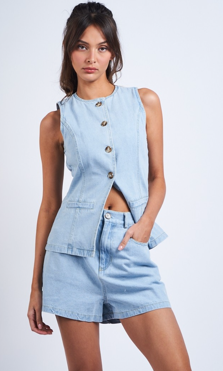 Light Denim Vest & Shorts Set of 2