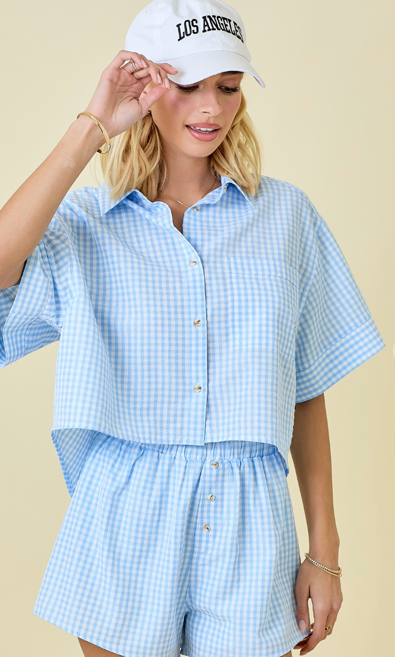 Blue Gingham Shirt & Shorts Set of 2