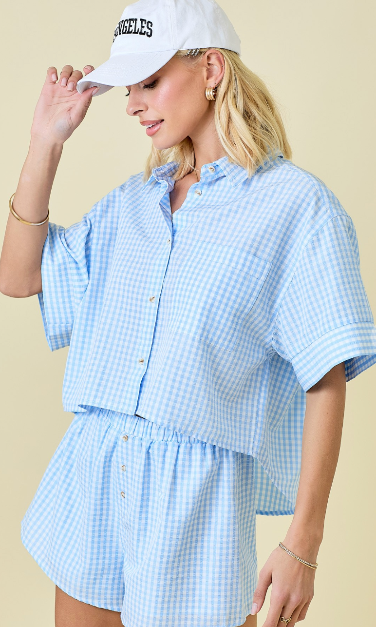 Blue Gingham Shirt & Shorts Set of 2