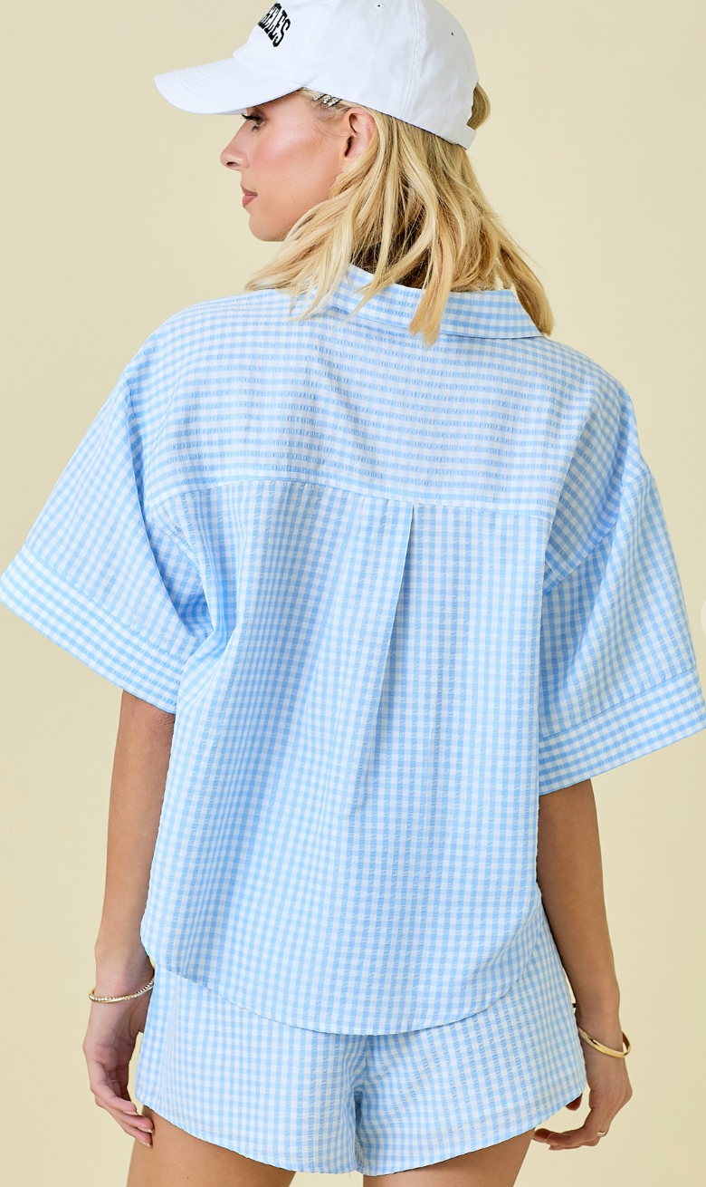 Blue Gingham Shirt & Shorts Set of 2