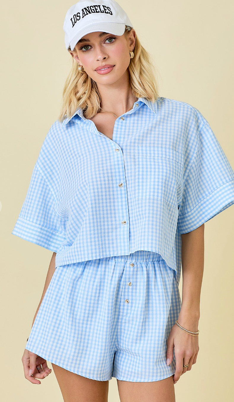 Blue Gingham Shirt & Shorts Set of 2
