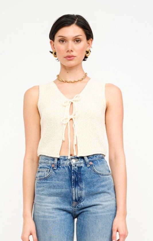 Cream Tie Front Knit Top