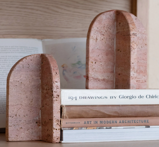 Curved Travertine Bookends - Set of 2