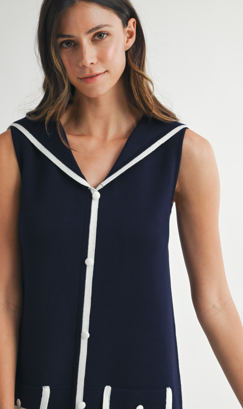 Sailor Collar Knit Dress Navy