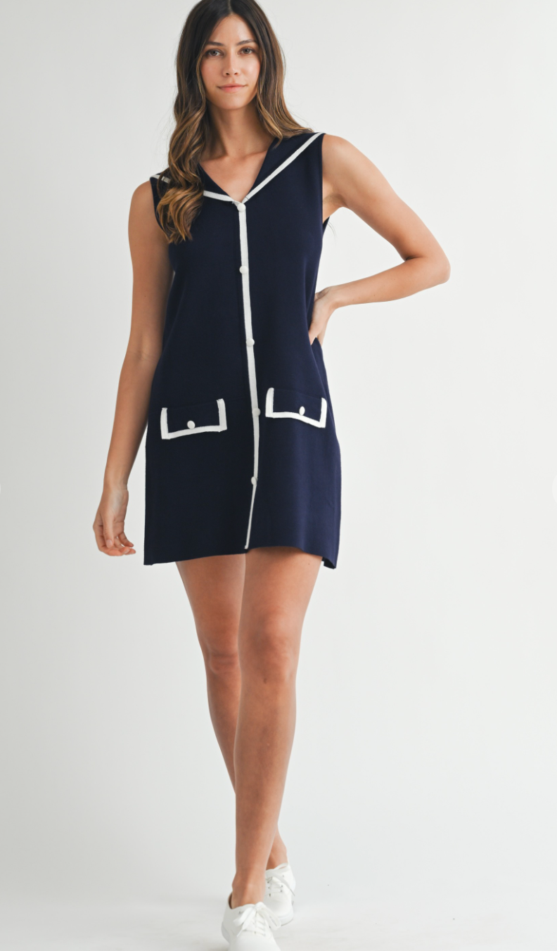 Sailor Collar Knit Dress Navy