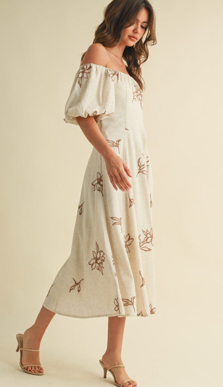 Rayne Embroidered Linen Midi Dress