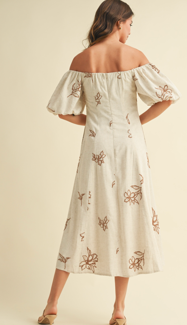 Rayne Embroidered Linen Midi Dress