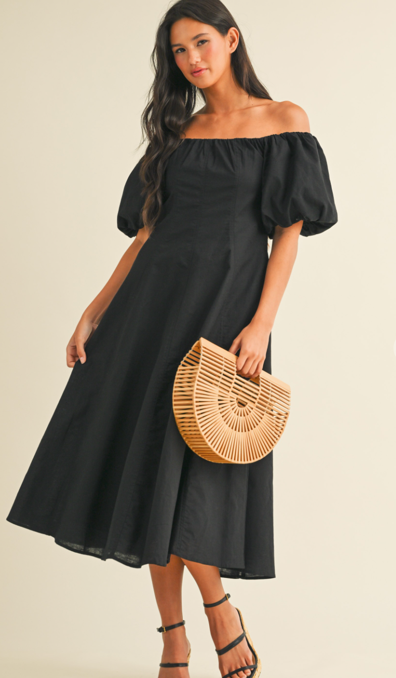 Puff Sleeve Off Shoulder Dress Black
