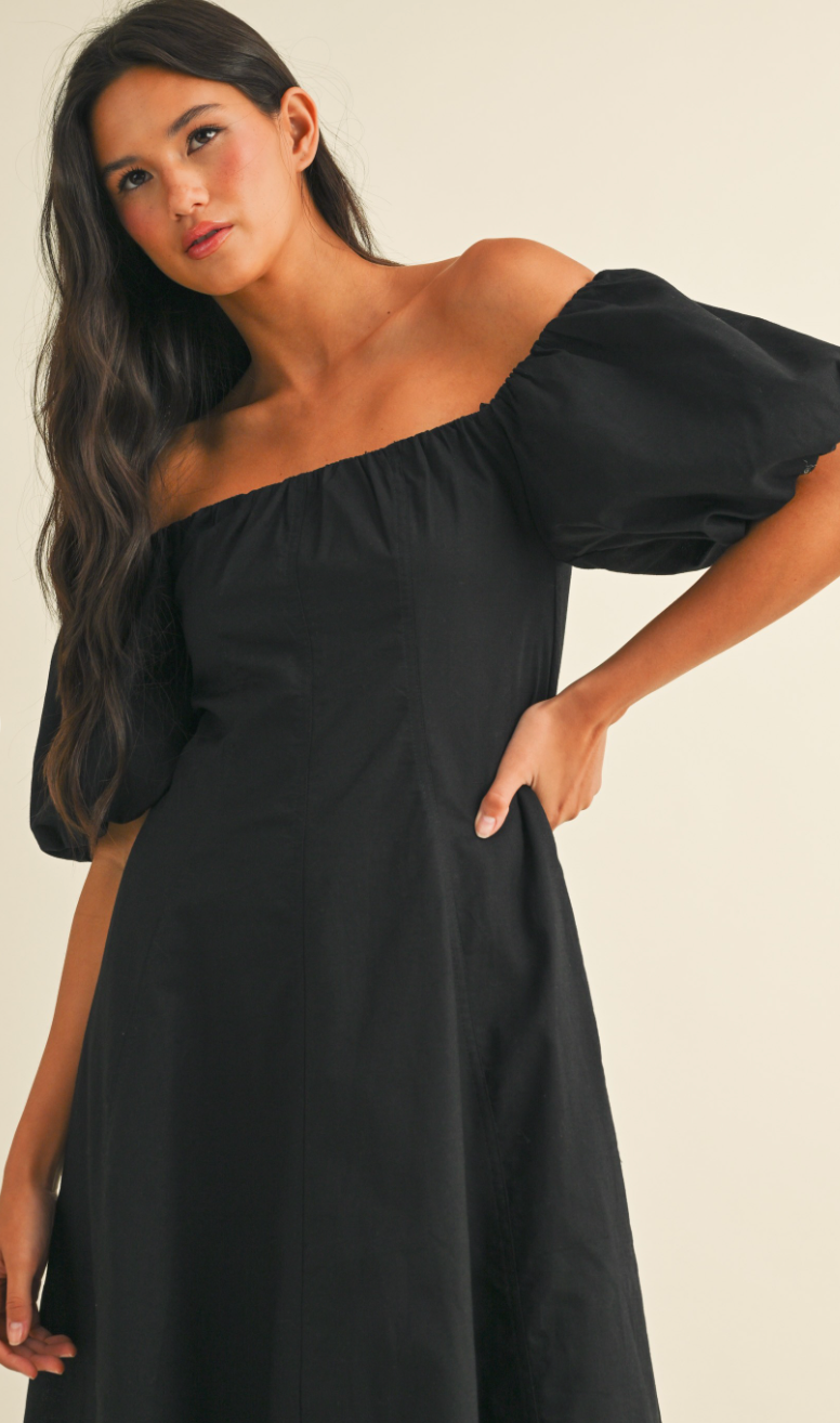 Puff Sleeve Off Shoulder Dress Black