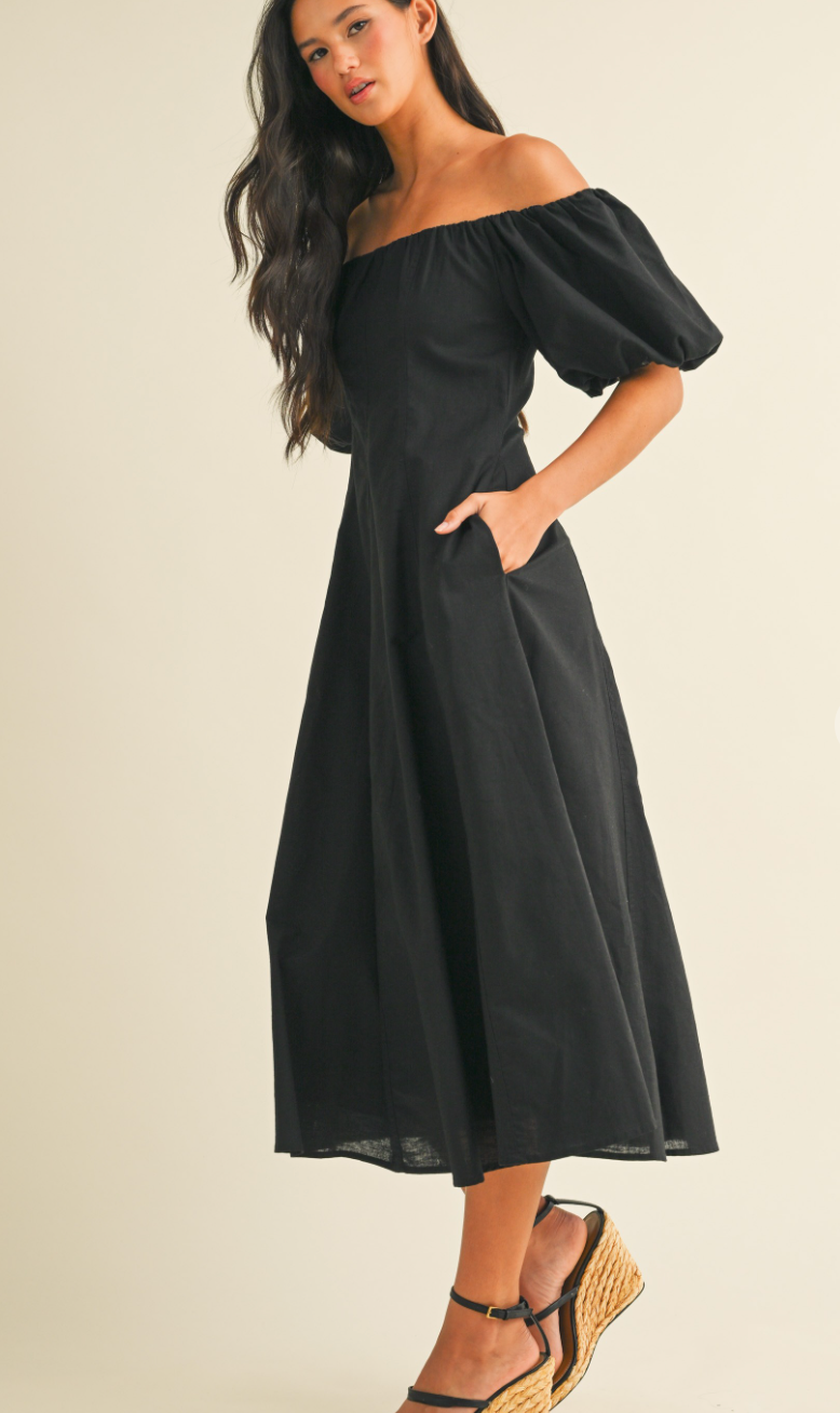 Puff Sleeve Off Shoulder Dress Black
