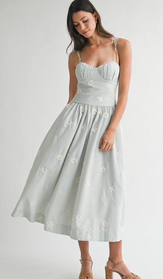 Sage Drop Waist Midi Dress