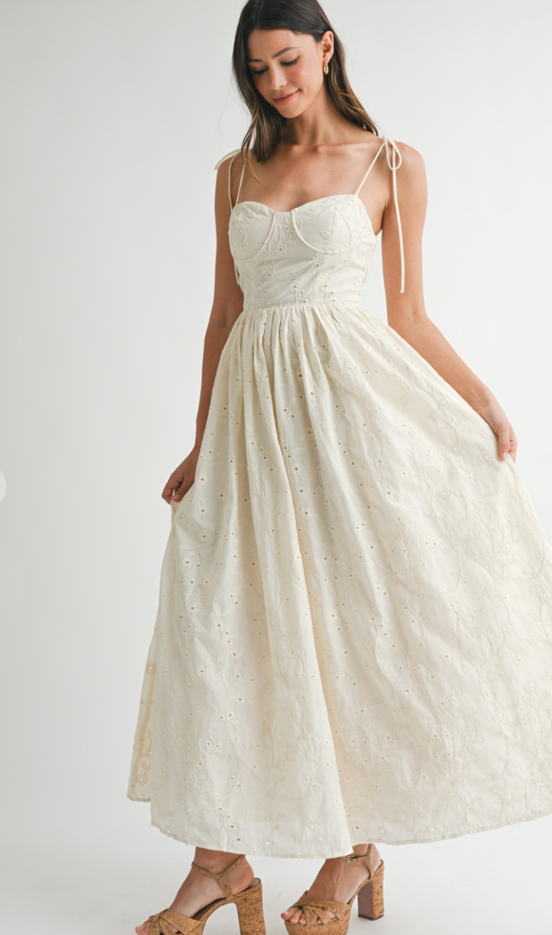 Cream Bustier Floral Maxi Dress