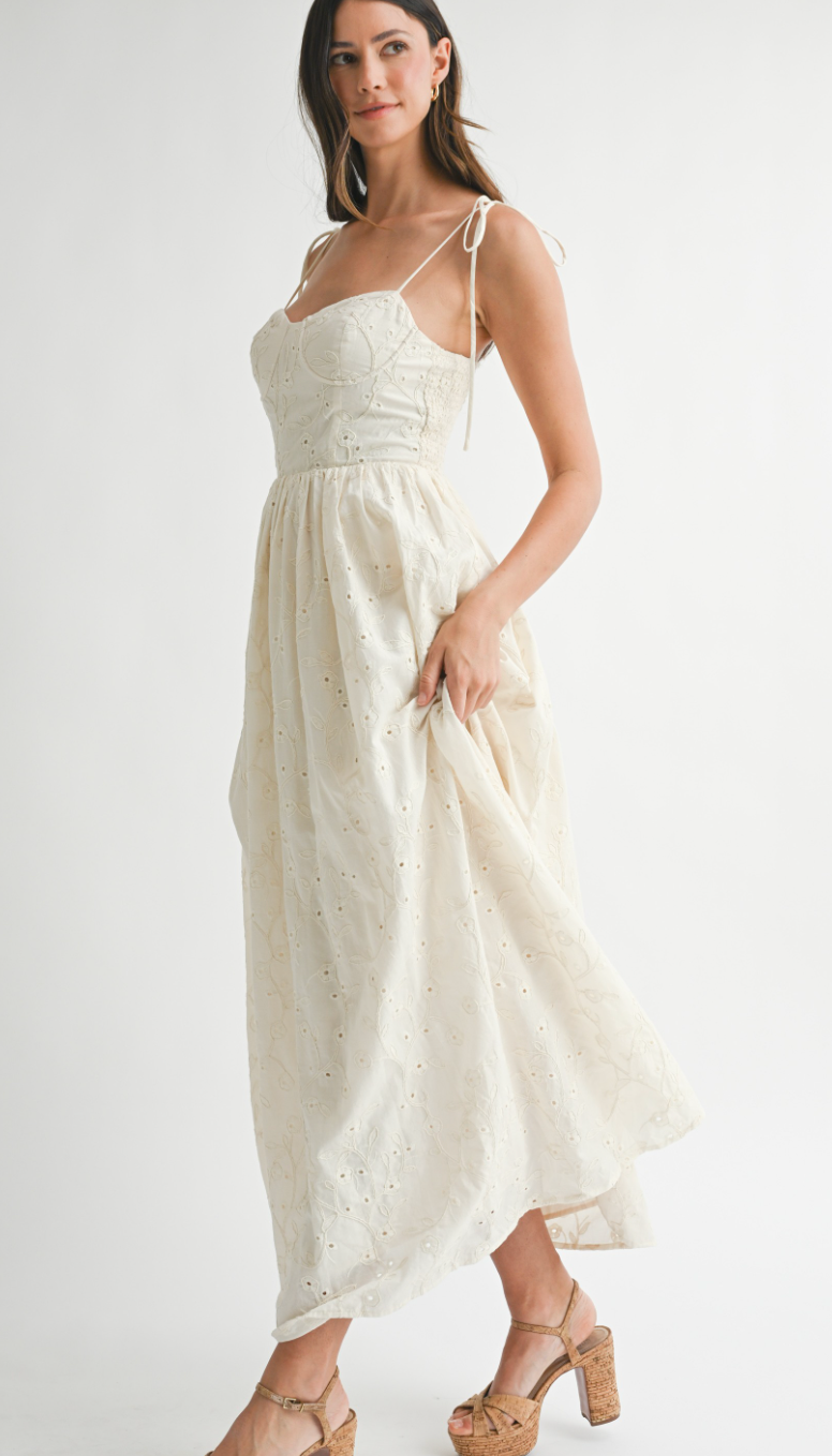 Cream Bustier Floral Maxi Dress