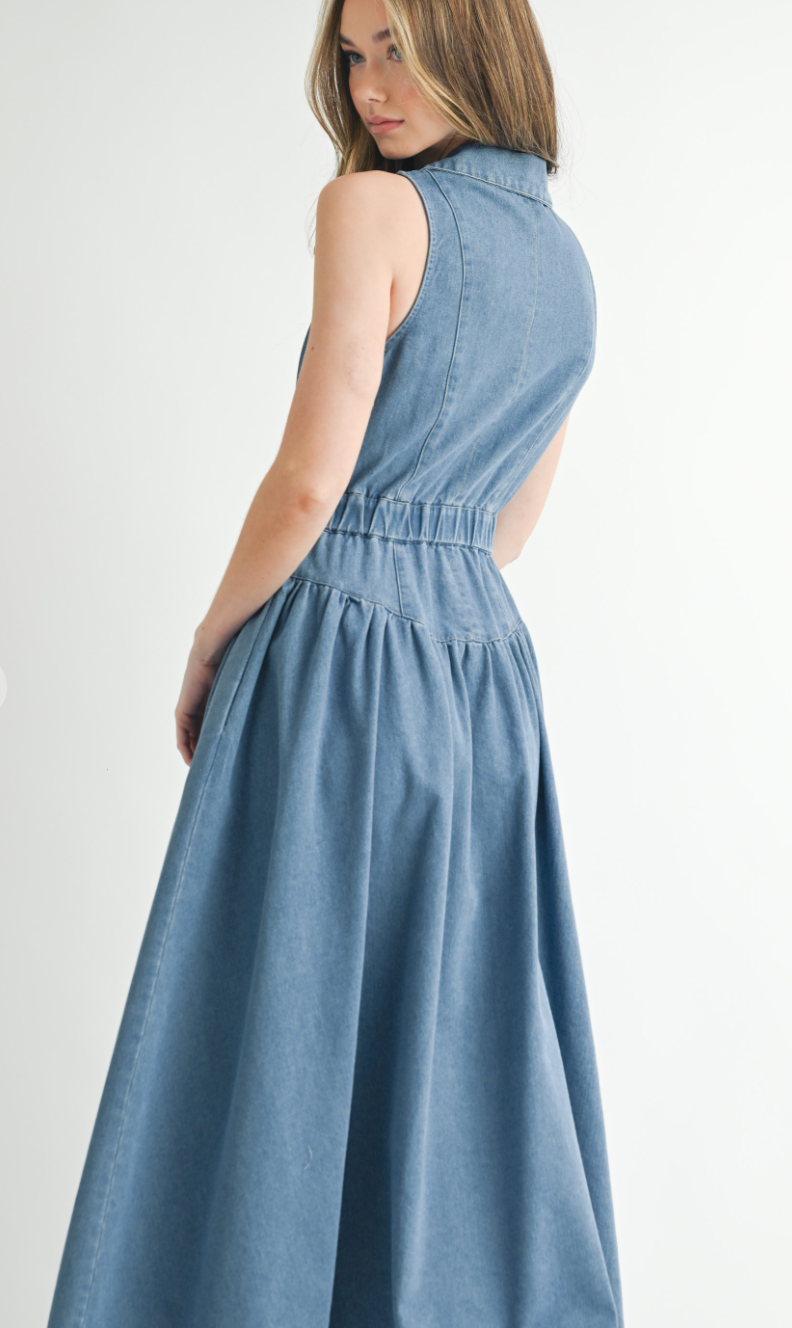 Collared Denim Midi Dress
