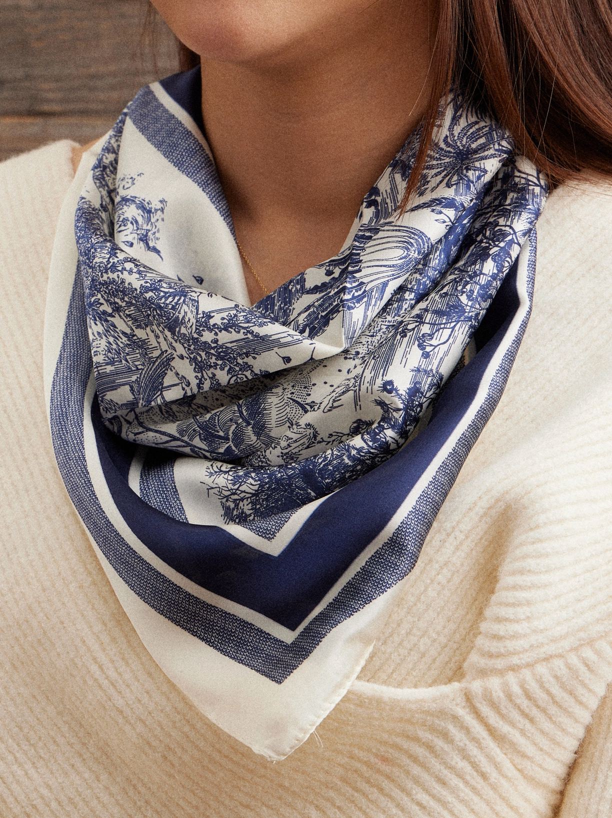Blue Toile Print Scarf