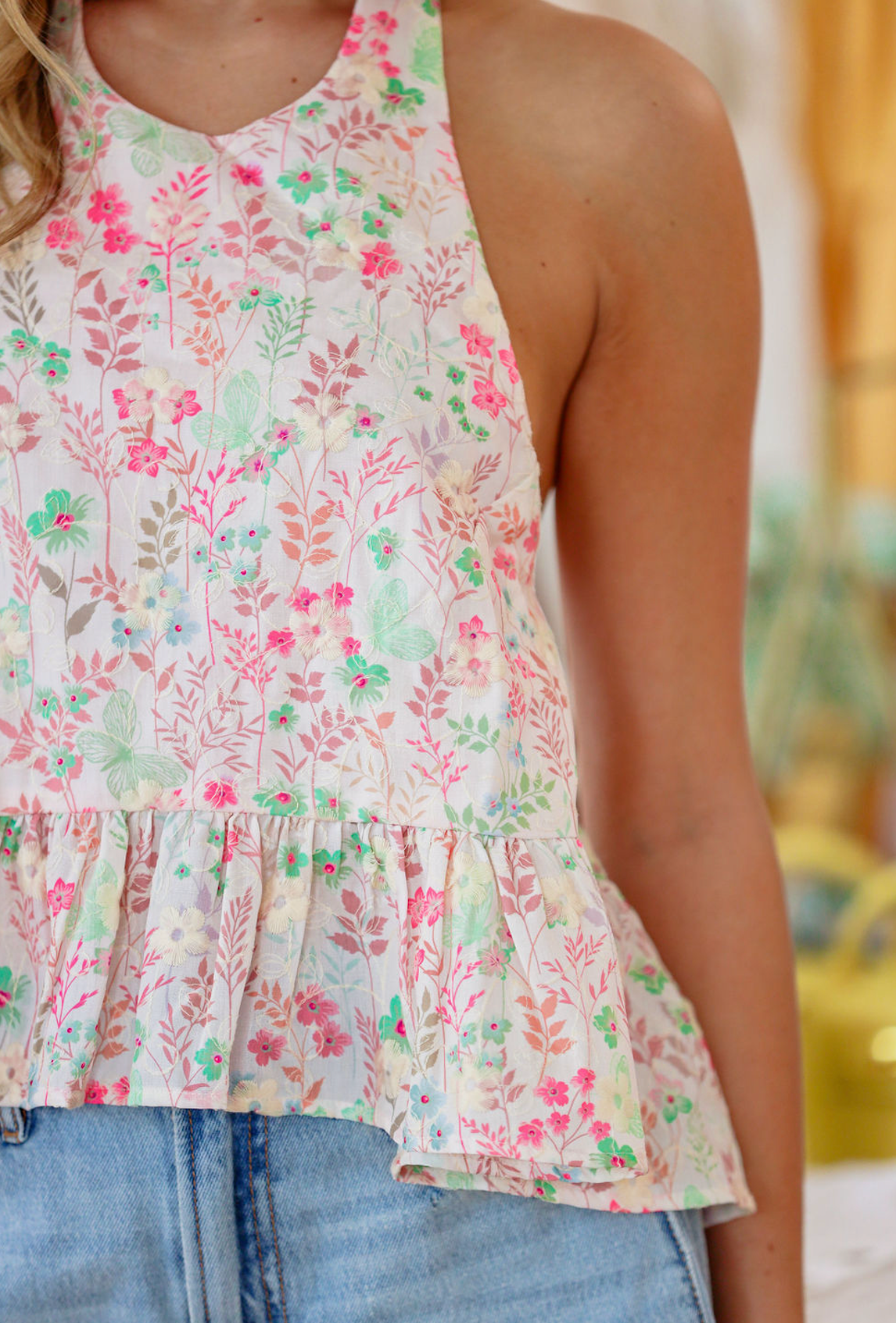 Nat Floral Halter Top