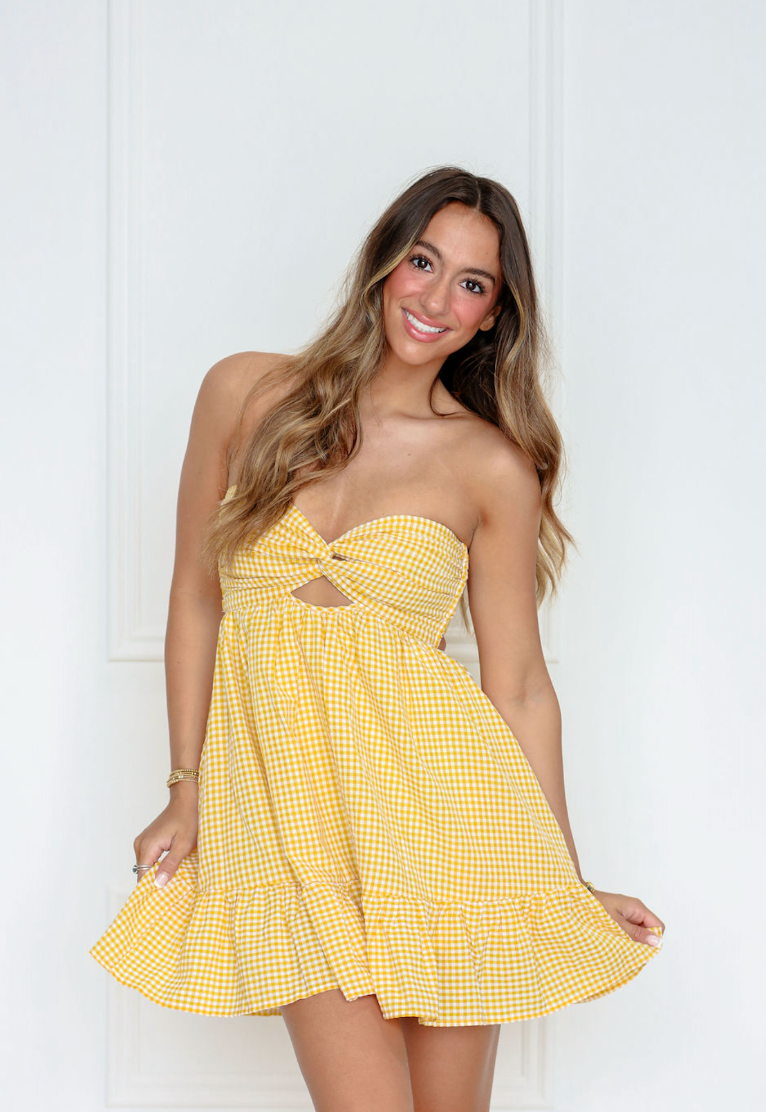 Yellow Gingham Romper Dress