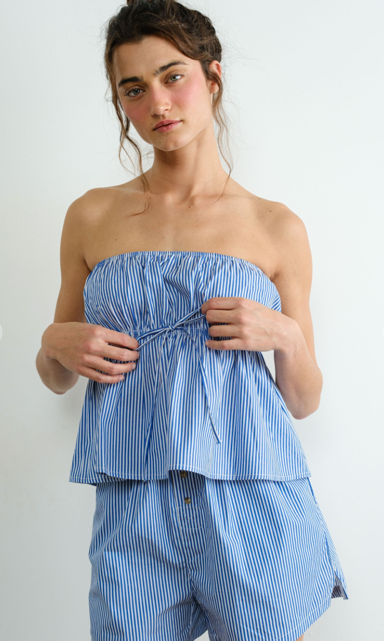 Striped Poplin Tube Top