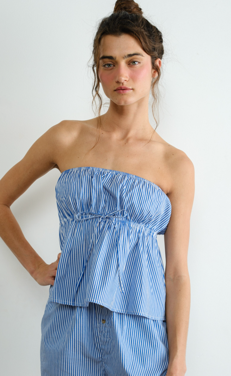 Striped Poplin Tube Top