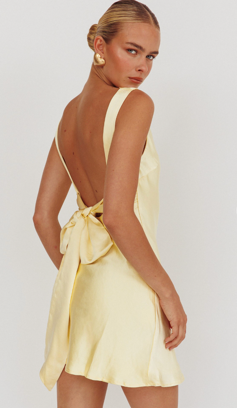 Lemon Satin Cowl Dress
