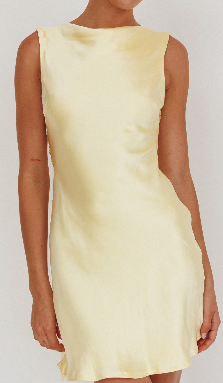 Lemon Satin Cowl Dress