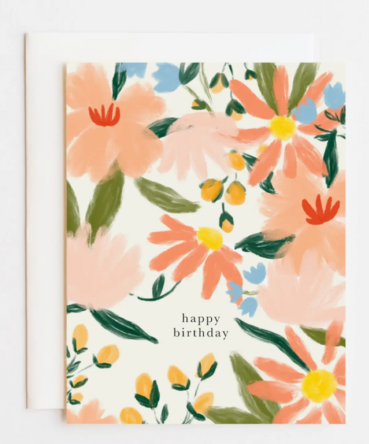 Happy Birthday Painted Flowers Card