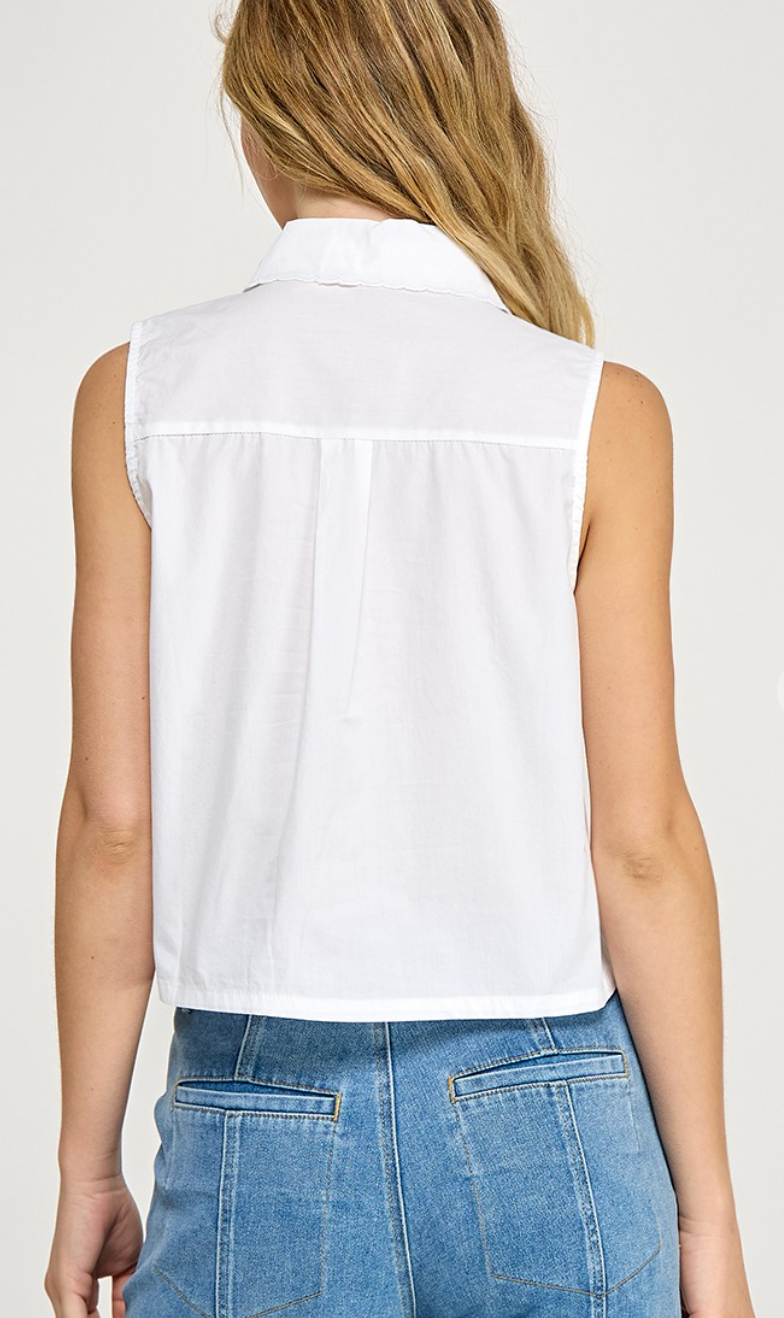 Embroidered Collar Top White