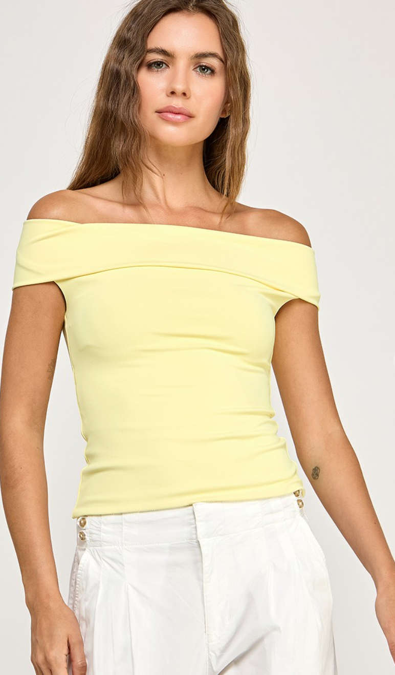Fold Off Shoulder Top Lemon