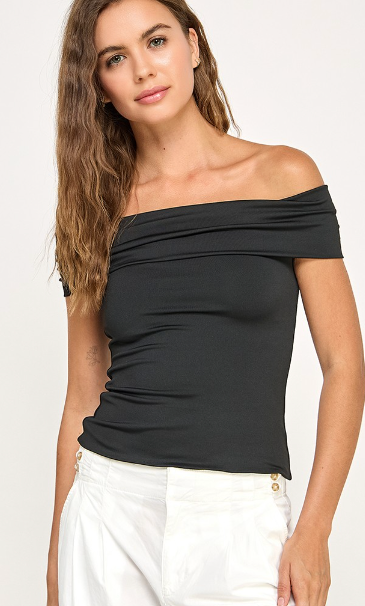 Fold Off Shoulder Top Black