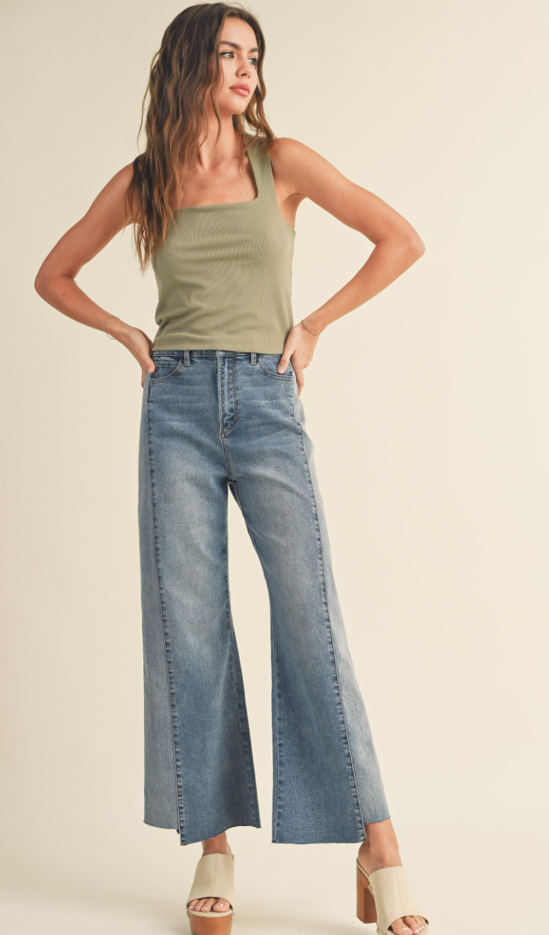 Ribbed Square Neck Tank Sage