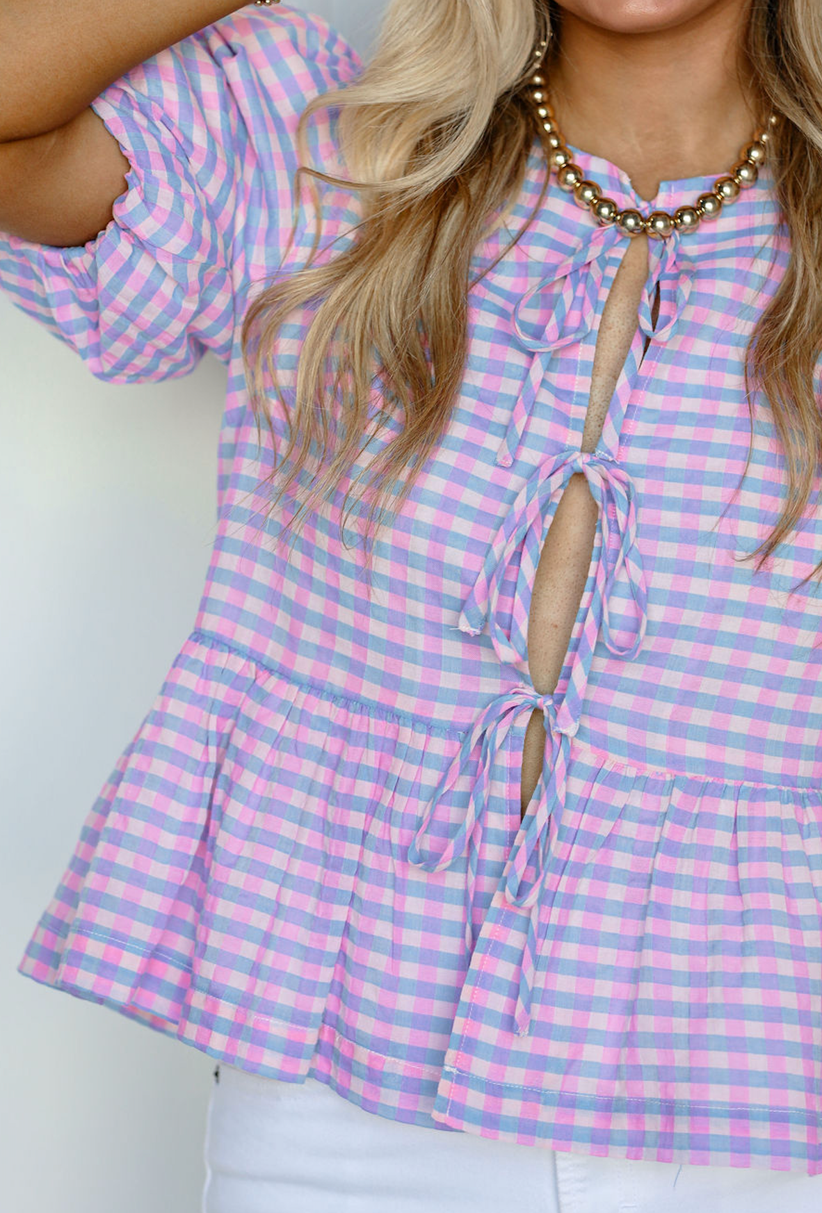 Brit Gingham Ties Blouse