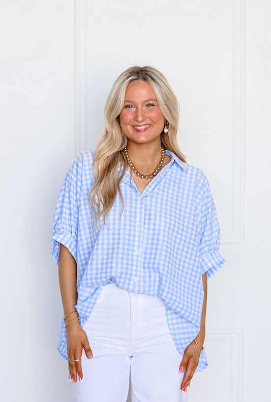 Blue Gingham Dolman Shirt