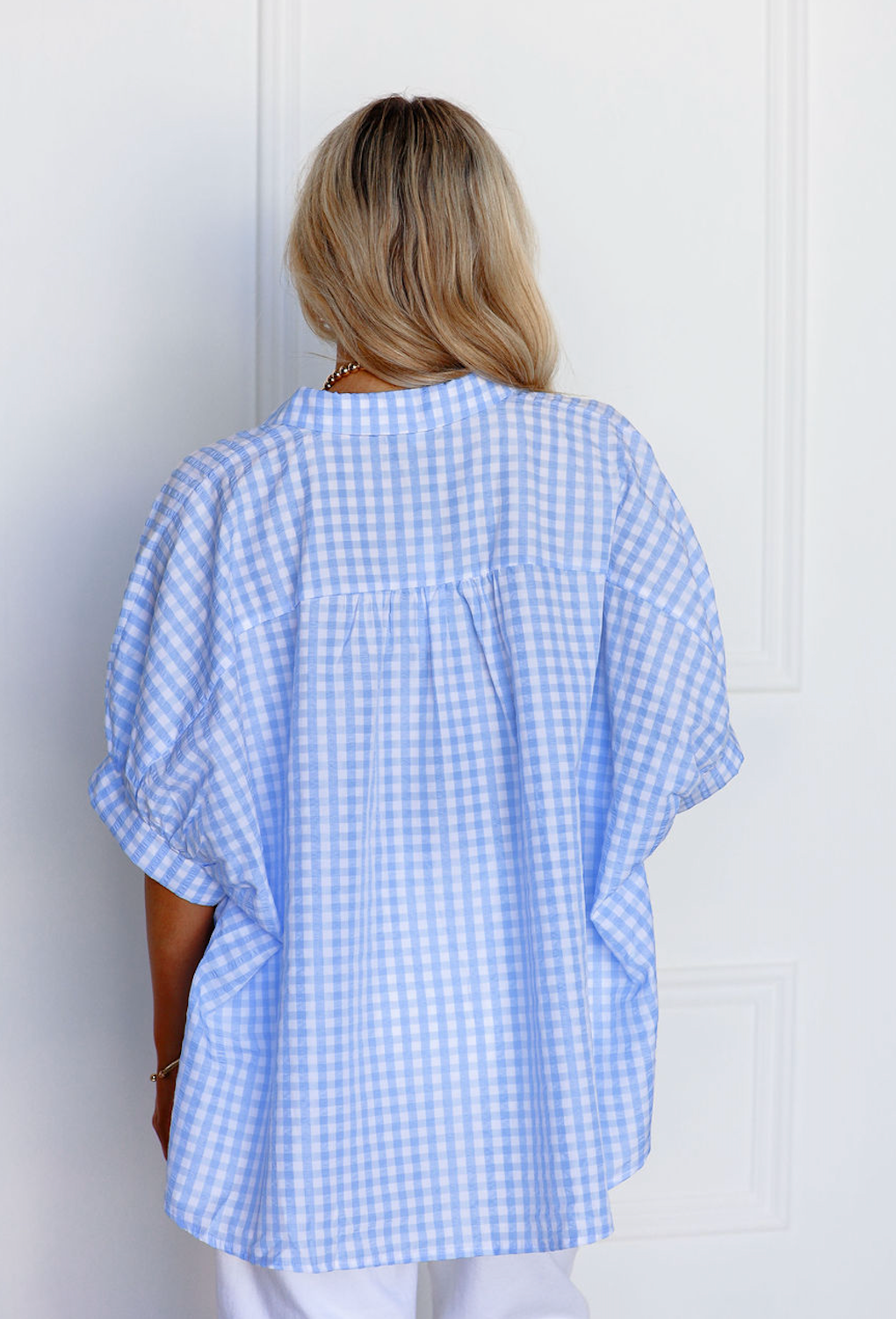 Blue Gingham Dolman Shirt
