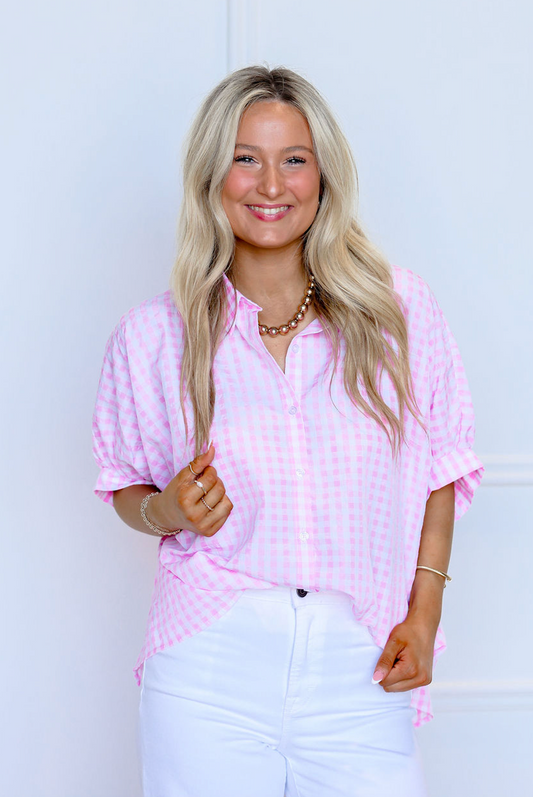 Pink Gingham Dolman Shirt