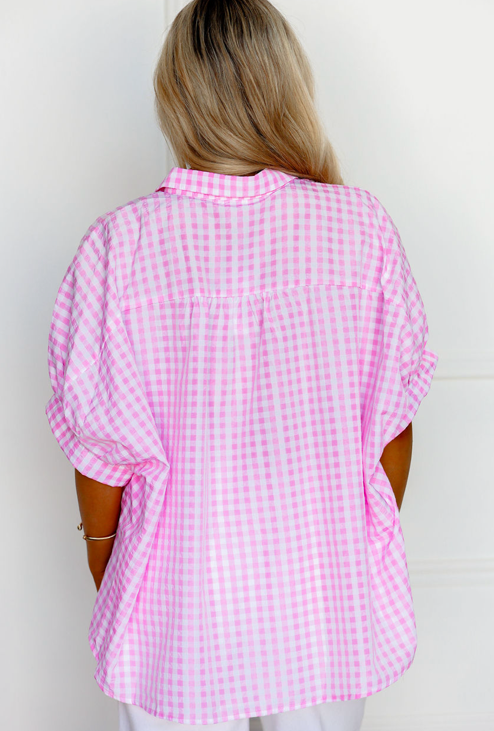 Pink Gingham Dolman Shirt