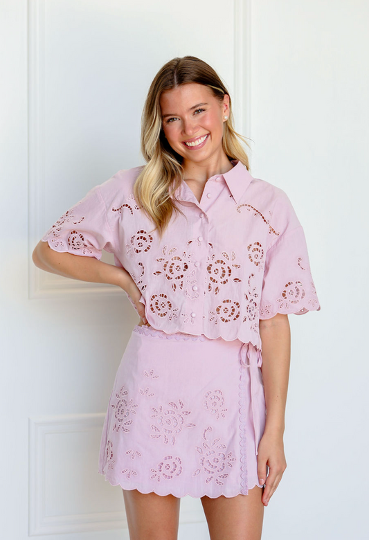 Lilac Button Down Shirt & Skirt Set of 2