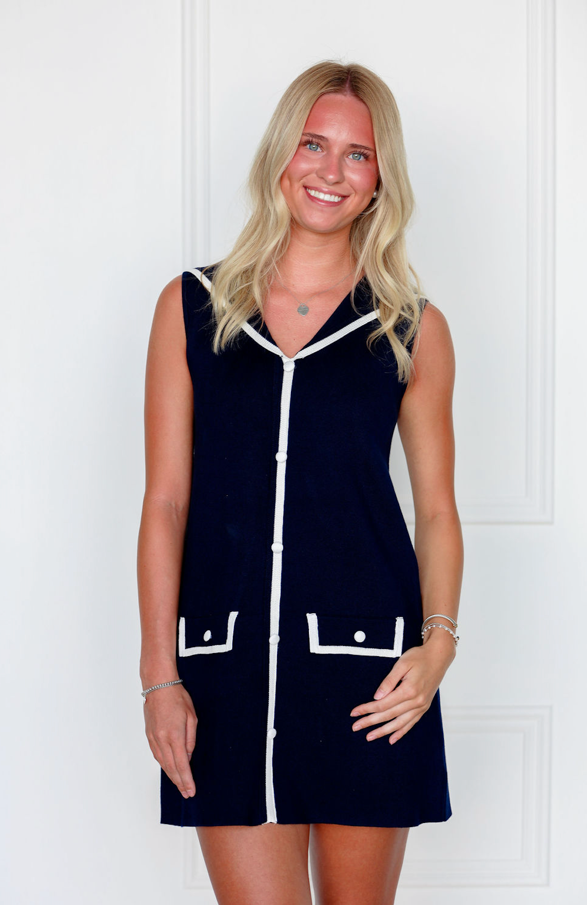 Sailor Collar Knit Dress Navy