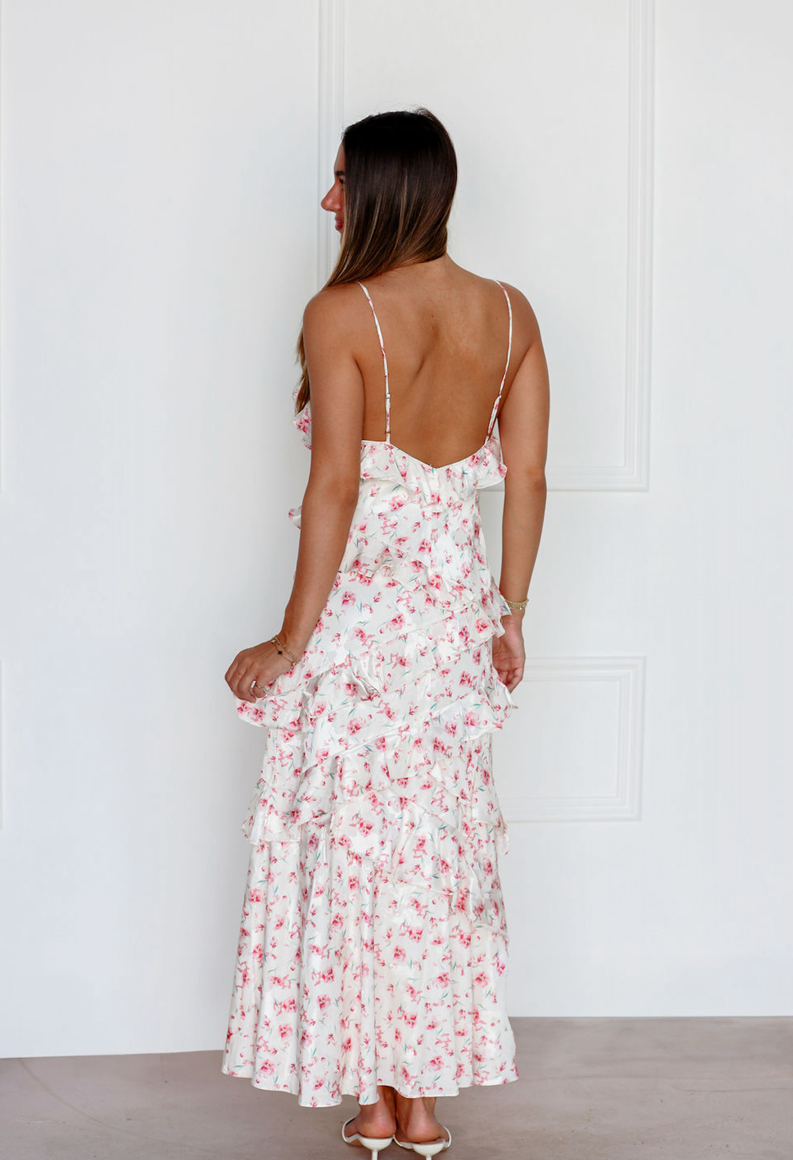 Blush Floral Flutter Maxi Dress