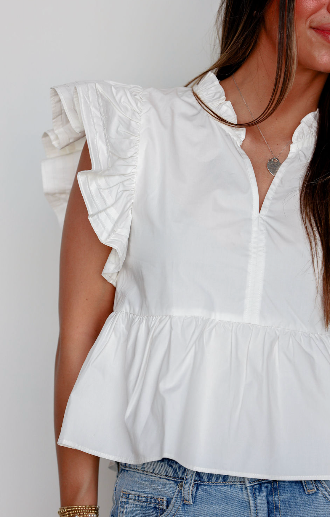 Poplin Ruffle Sleeve Blouse White
