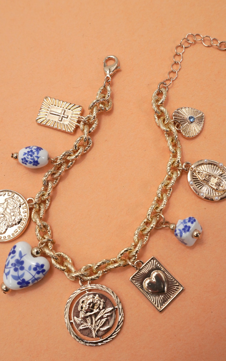 Porcelain Bead Charm Bracelet