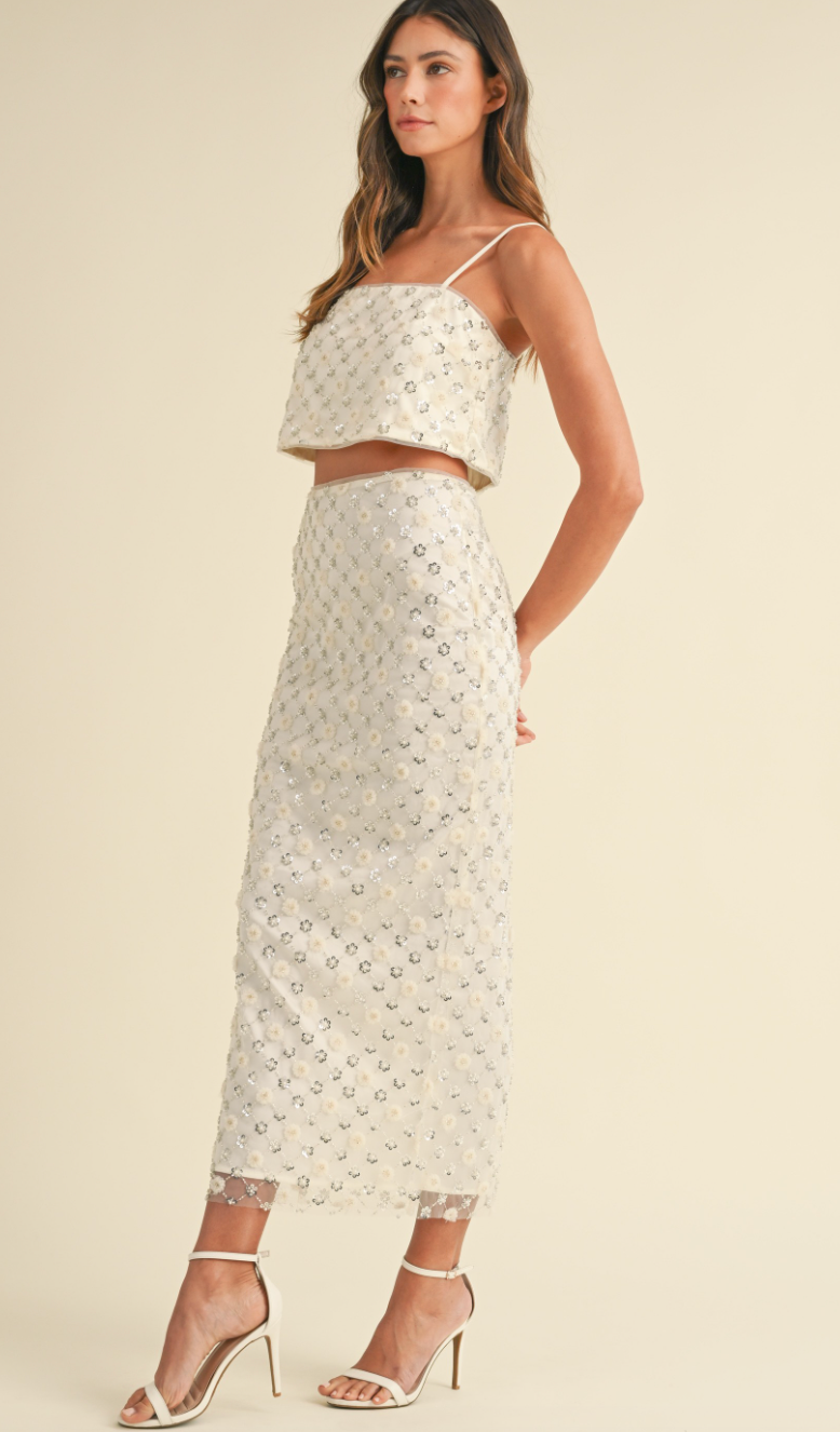 Floral Beaded Top & Skirt Set of 2
