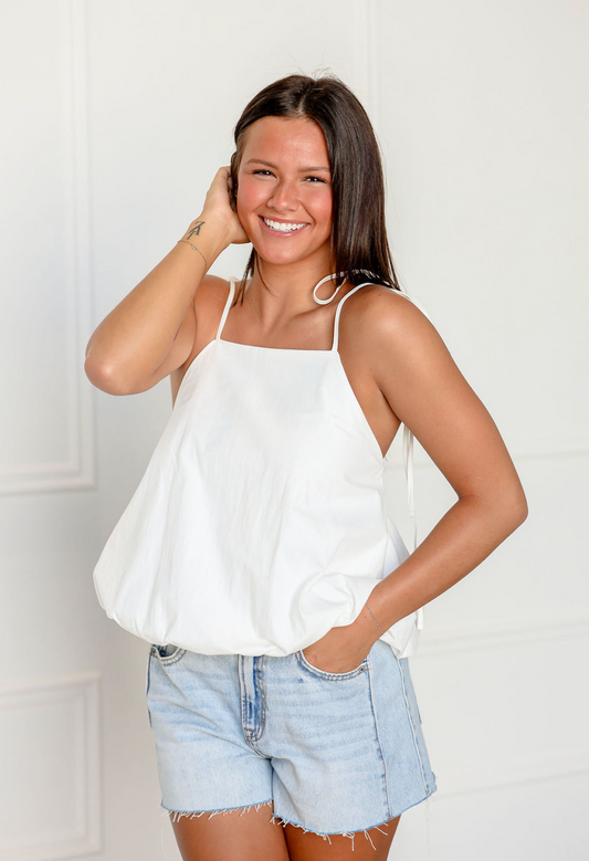 Bubble Hem Strappy Top White