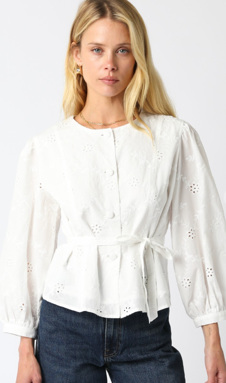 Eyelet Belted Shirt White