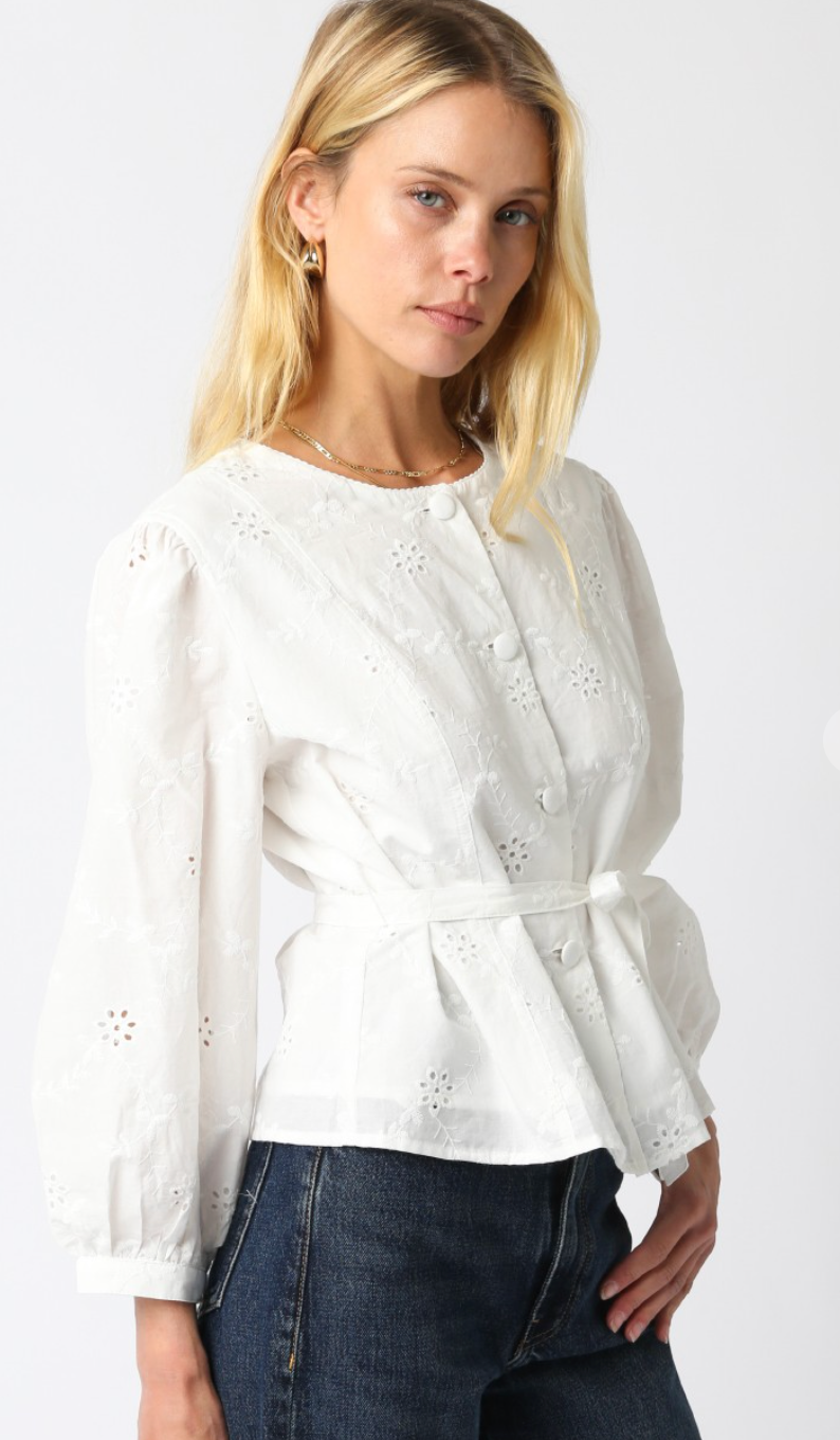 Eyelet Belted Shirt White