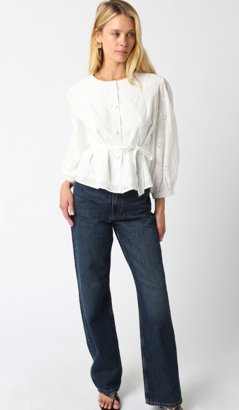 Eyelet Belted Shirt White