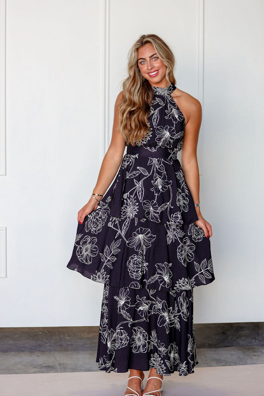 Floral Halter Neck Maxi Dress